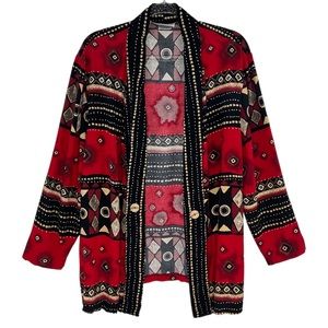 Vintage Sharon Anthony Geometric Print Open Front Lightweight Rayon Jack 20W